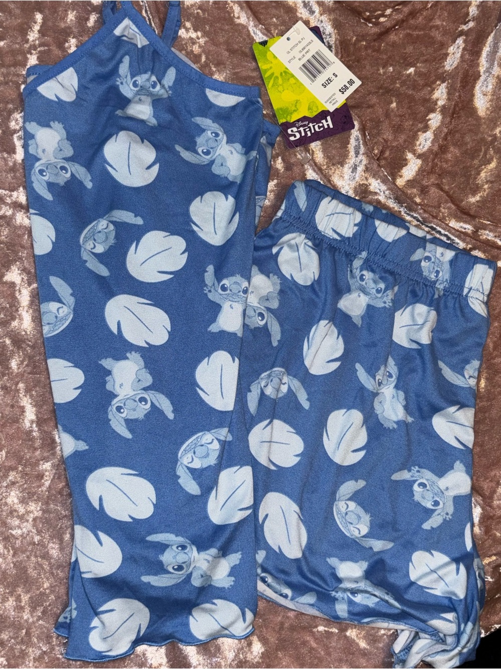 Disney Blue Lilo & Stitch Leaf Print Pajama Set - Girls